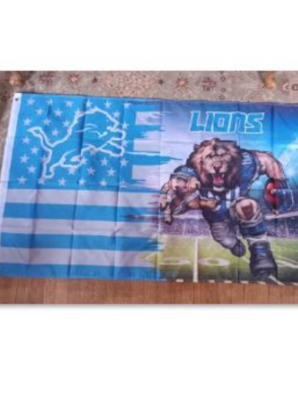 Detroit Lions NFL 3X5 Feet American Flag Banner Pole or Wall Decor
